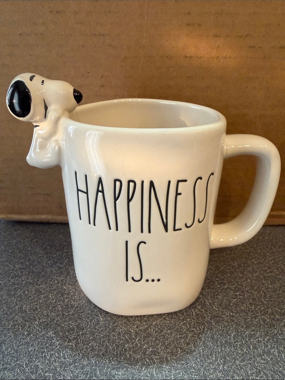 Rae Dunn Cream Ceramic Mug with Dog Accent - 'HAPPINESS IS...'